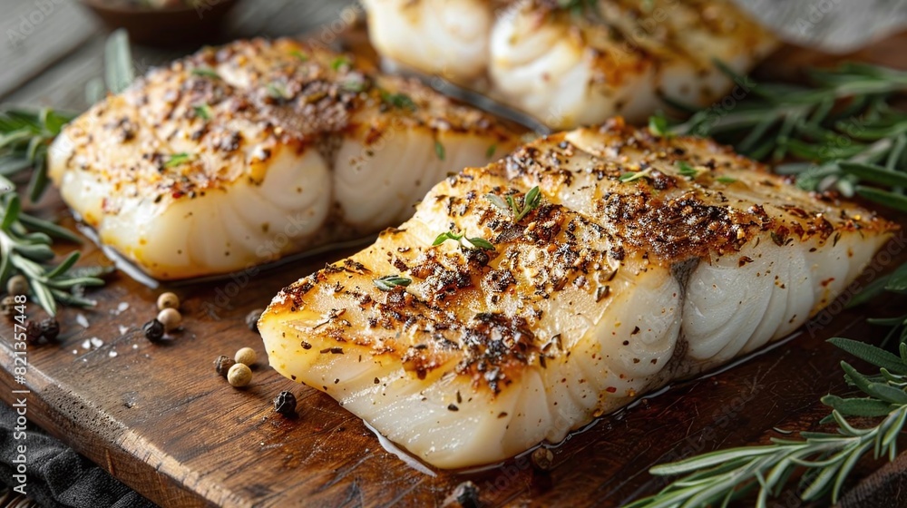 Image shows a delicious and healthy meal of baked cod loin with lemon ...