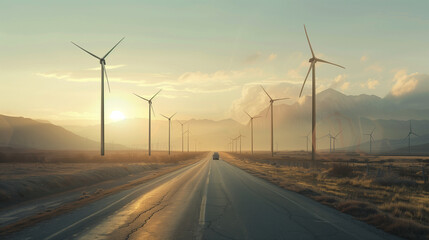 Wall Mural - Car Driving Past Windmills