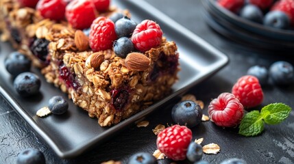 Wall Mural - healthy sweet oatmeal cake with yoghurt and fresh berries