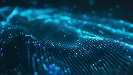 Wall Mural - technology background. dynamic animation loop of glowing blue particles forming a wave-like pattern,