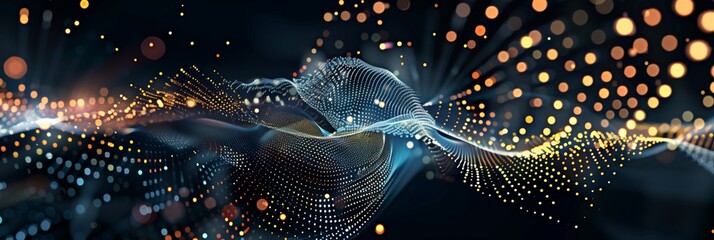 Digital backdround ideal for technological operations, neural networks, AI, data transmission and encryption, digital archives, audio and visual representations, scientific research