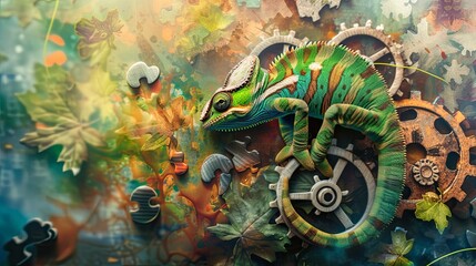 Wall Mural - Adaptability-themed visuals often include symbols of adaptability and transformation, such as chameleons, gears, or puzzle pieces