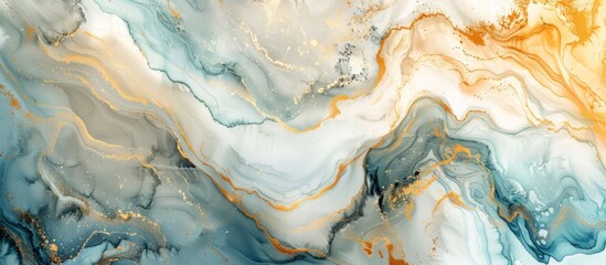 Wall Mural - Abstract painting featuring gold and blue colors