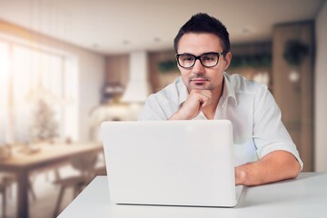 Sticker - adult male worker work on computer