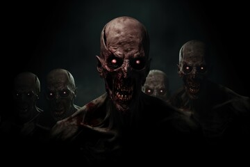 Zombies on a background with copy space. Bloody Evil Zombie. Horror Movie Concept. Zombie Halloween concept with copy space. 3d illustration. Horror. Scary Zombie. monster.