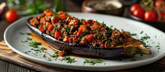 Poster - White plate with stuffed eggplant