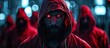 © FryArt - A menacing group of individuals in red hoodies with glowing eyes, appearing as threatening hackers pilfering technology.