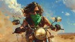 © Gulkhanim - Man riding a motorcycle through the desert for adventure and travel themed designs