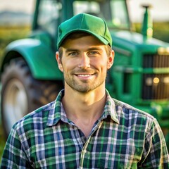 Man Standing in Front of Tractor. Generative AI