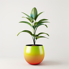 Wall Mural - Houseplant in Colorful Pot Isolated on White Background, Generative AI Illustration