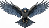 Black raven with outstretched wings, illustration. Isolated on a white background.