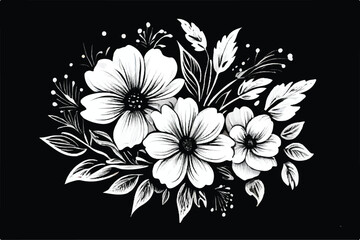 Black and white Floral Background. Abstract black white coloring leaf floral flower pattern vector background illustration. 