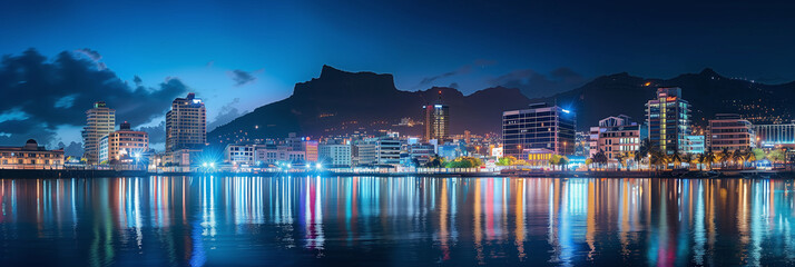 Wall Mural - Stylized Night View of Port Louis Waterfront