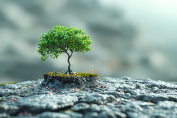 Poster - A simple graphic of a tree growing from a crack in concrete, symbolizing resilience and nature's ability to thrive in urban environments. Generative Ai.