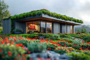 Wall Mural - a clean and modern design of a green roof on a minimalist building, illustrating the integration of 