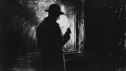 Wall Mural - Silhouette of a man smoking in the dark