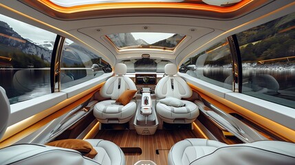 modern yacht, boat with panoramic windows