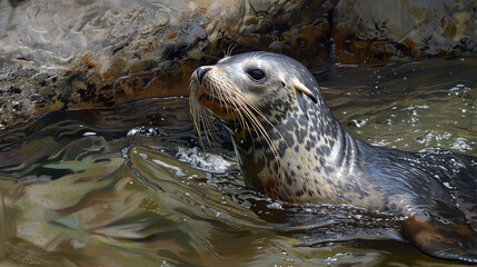 Wall Mural - Sea lion swimming in the water