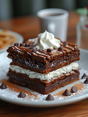 Brownie with Whipped Cream on Top: Food Recipe Photography