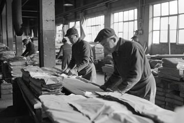 Poster - Factory workers handling raw materials