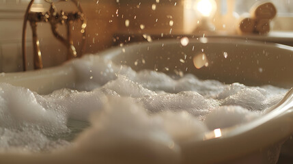 A bathtub filled with bubbles and foam