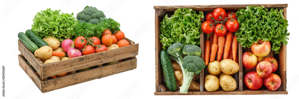 vegetables in a wooden box isolated on white or transparent png Stock ...