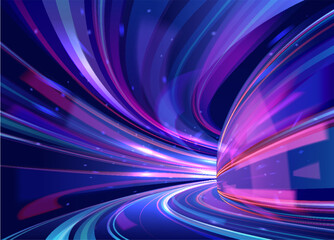 Vector illustration of a neon tunnel illustrating the speed of light.