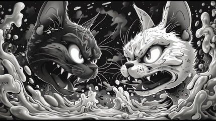 Wall Mural - Two cats are fighting in a pool of water, AI