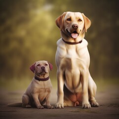 Adult labrador dog and puppy sitting together cute and adorable picture