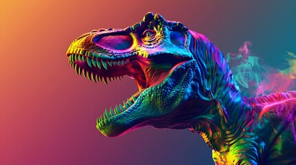 Wall Mural - Abstract of Tyrannosaurus rex or T-rex dinosaur portrait in Cretaceous period with multi colored colorful isolated on clean png background, Vibrant bright, with Generative AI.