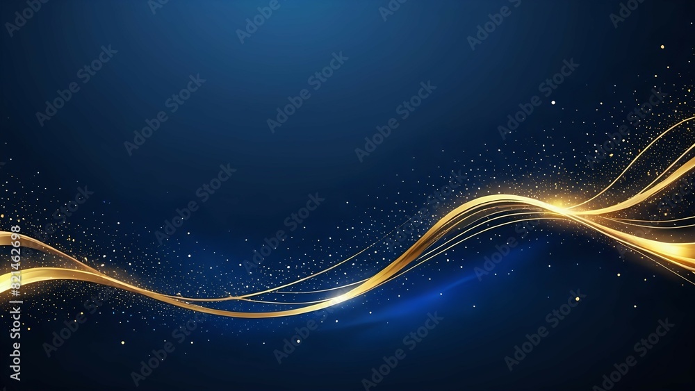 Dark blue luxury background with shiny gold wave lines Stock ...