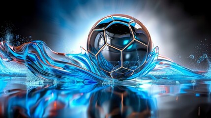 active sport blue background with a football soccer ball