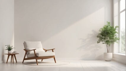 Poster - Modern room ,minimalist interior with chair on empty white and cream color wall background