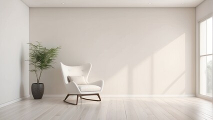 Wall Mural - Modern room ,minimalist interior with chair on empty white and cream color wall background