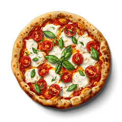 Poster - Vector illustration of a margherita pizza on a white background. Suitable for crafting and digital design projects.[A-0001]