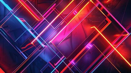 Wall Mural - Vibrant and dynamic geometric shapes illuminated in neon colors, creating a lively and energetic wallpaper for a modern and stylish look