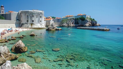 Wall Mural - Dubrovnik's stunning city walls, crystal-clear waters, and historic old town make it a captivating travel destination.