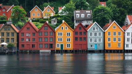 Wall Mural - Bergen's stunning fjords, colorful wooden houses, and vibrant cultural scene create a captivating Scandinavian getaway.