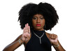 © Edson Souza - black woman gestures with her hand for help, denounces aggression, cowardice, violence against women, no to racism