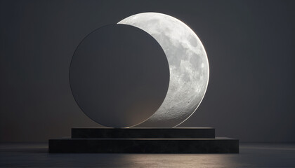 minimalist mockup for empty podium display or showcase, 3d rendering, moon blank vector stage for yo