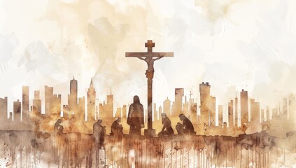 Wall Mural - Jesus dies on the Cross. The Crucifixion and Death of Jesus. Digital watercolor painting.