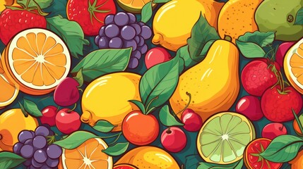 illustration of summer fruits and vegetables background