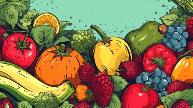 illustration of summer fruits and vegetables background