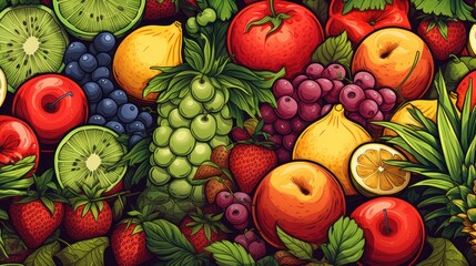 illustration of summer fruits and vegetables background