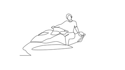 Wall Mural - Animated self drawing of people play Jet ski vector illustration. Jet ski design in simple linear continuous style video concept. Sports themes design for your great asset video concept illustration.