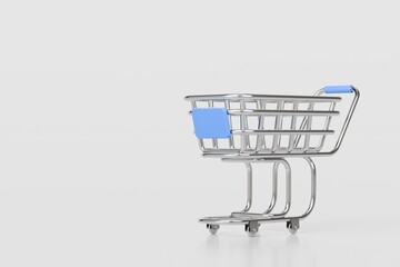 Wall Mural - 3d Shopping cart icon isolated on white background. Online Shopping Concept, E-Commerce logistic delivery Concept. Minimal Empty Metal shopping cart icon creative design. 3d render.