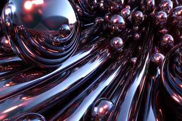 Abstract wallpaper, spheres, bubbles of an oily, shiny, liquid like metal rolling on a surface of the same material, for monitors 3:2