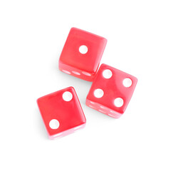 Sticker - Three red game dices isolated on white, top view