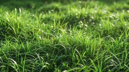 Wall Mural - Vibrant green field of grass with scattered brown spots. Natural landscape concept