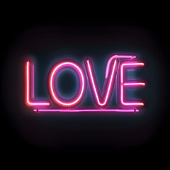 Wall Mural - A neon sign that says Love in pink and red letters. The sign is lit up and stands out against a dark background